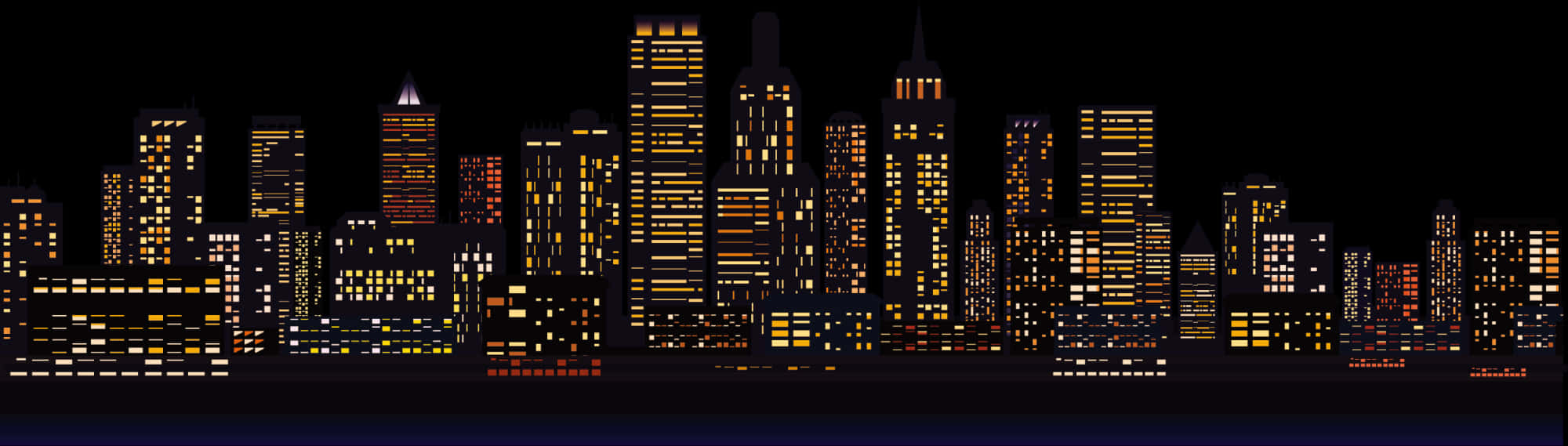 City Skyline Night Illustration PNG with transparent background