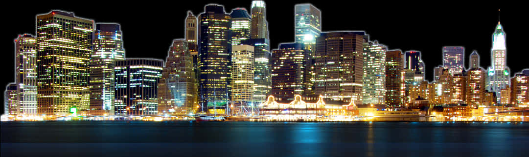 City Skyline Night Panorama PNG with transparent background