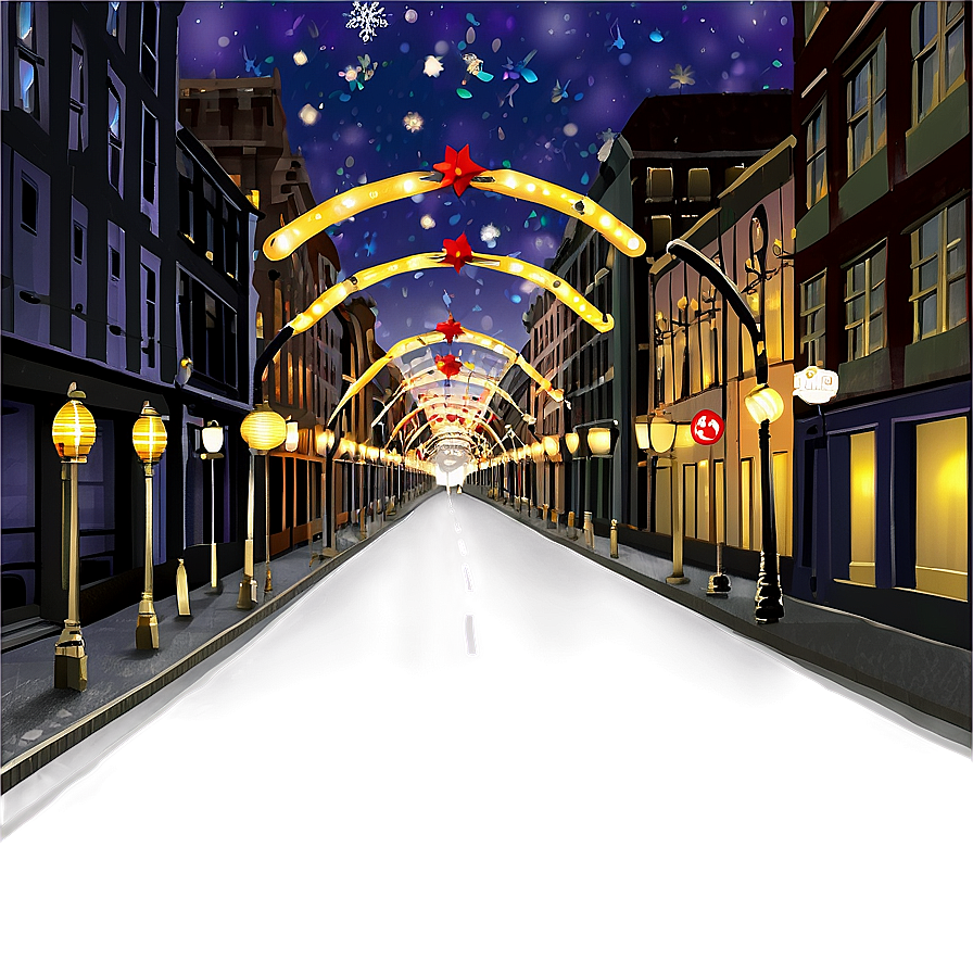 City Street With Christmas Lights Png Qlb96