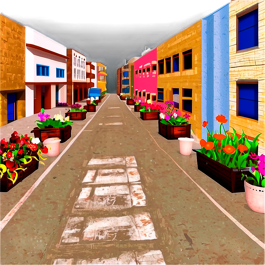 City Street With Flower Baskets Png Lmu68