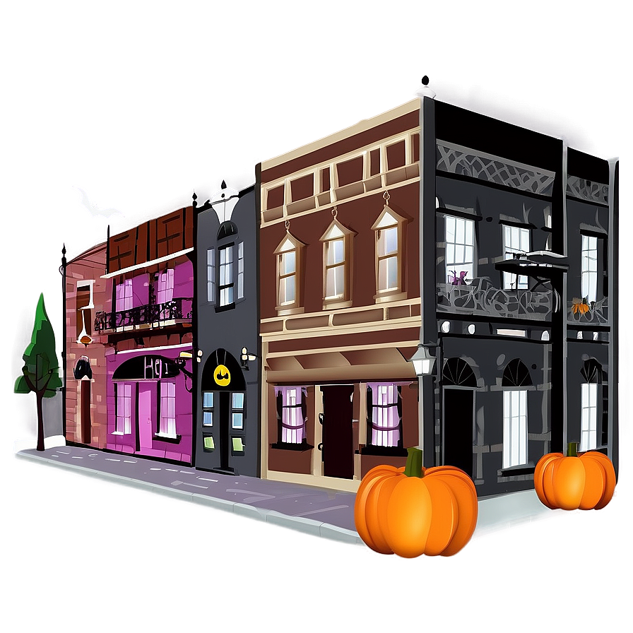 City Street With Halloween Decor Png Gof71