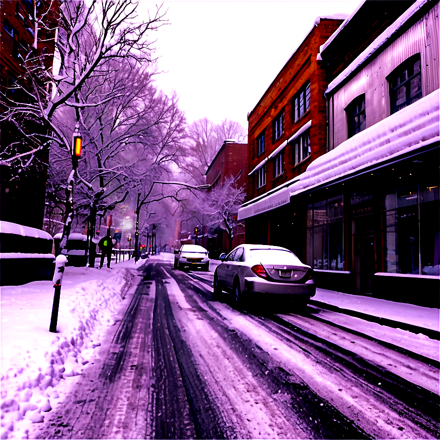 City Street With Snowfall Png Cdy