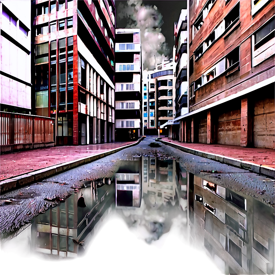 City Street With Water Puddles Png 59