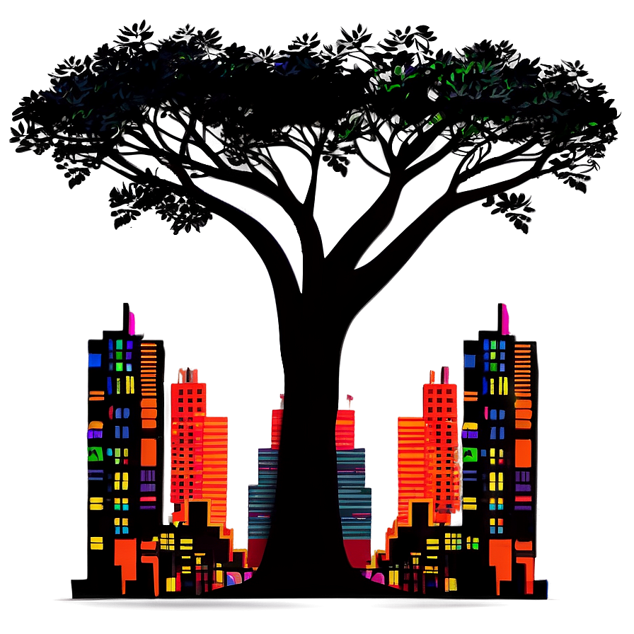 Cityscape Tree Silhouette Png Xok22