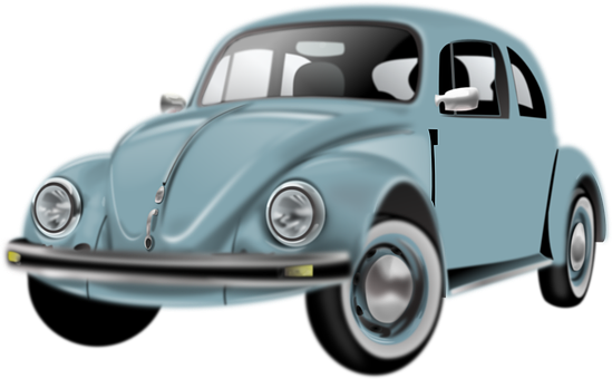 Classic Blue Volkswagen Beetle Illustration PNG with transparent background
