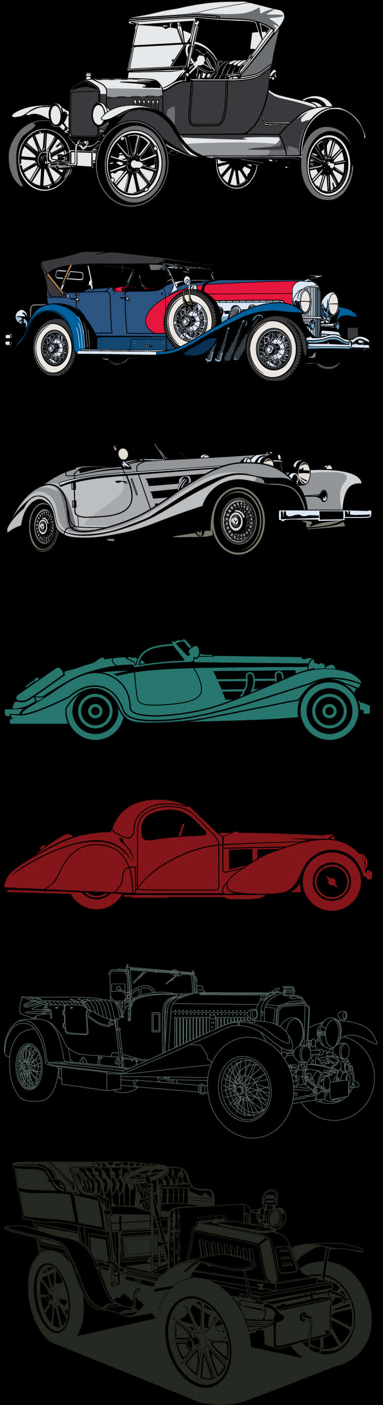Classic Car Vectors Collection PNG image with a transparent background, free high-resolution download