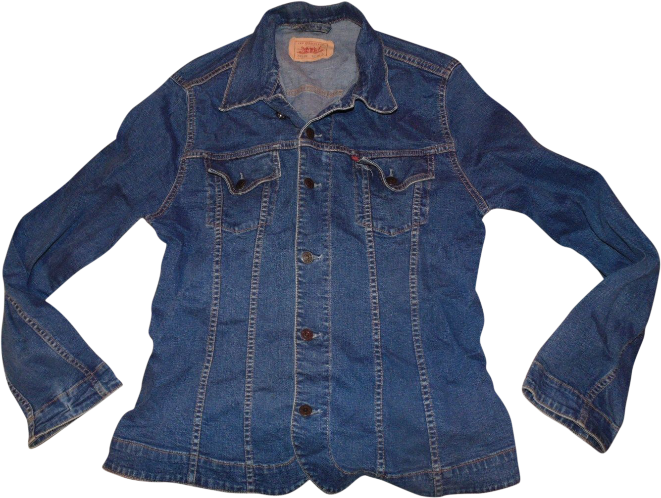 Classic Denim Jacket Flat Lay PNG with transparent background