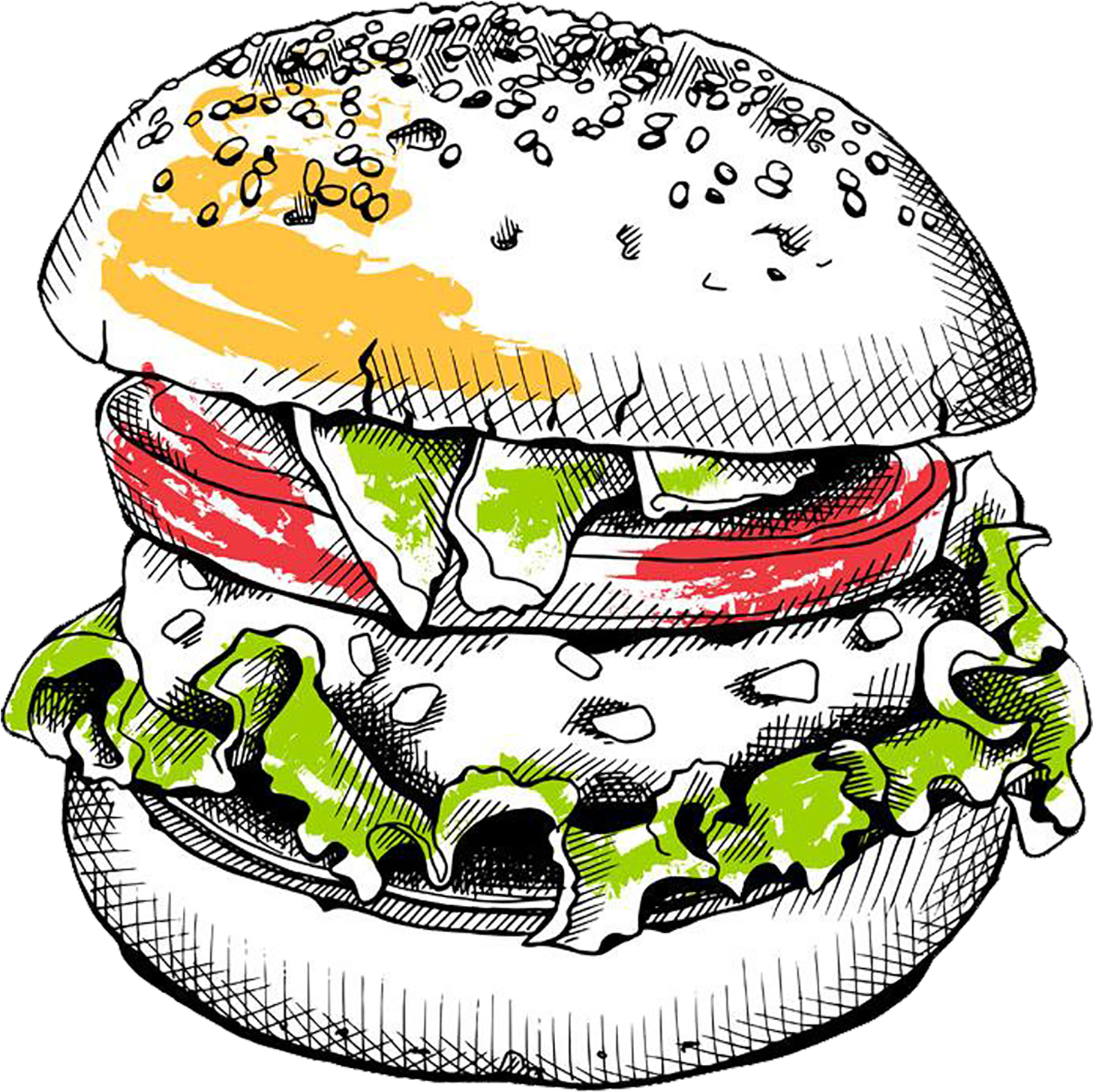 Classic Hamburger Illustration PNG with transparent background