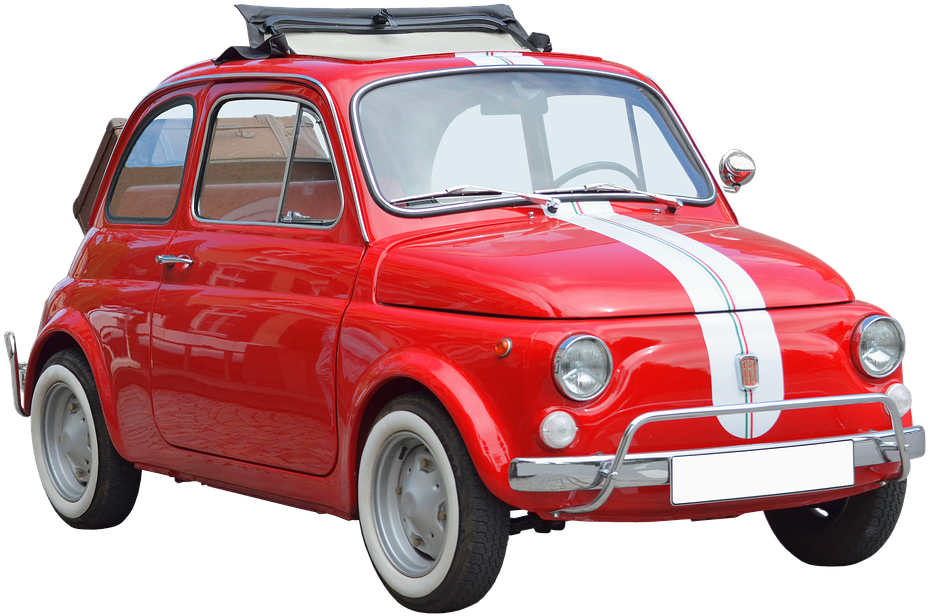 Classic Red Fiat500with White Stripes