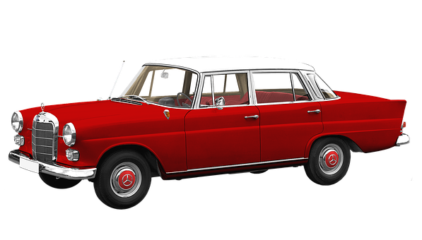 Classic Red Mercedes Benz Side View PNG with transparent background