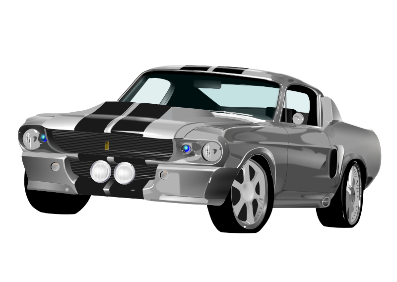 Classic Silver Mustang Shelby G T500 Illustration PNG with transparent background