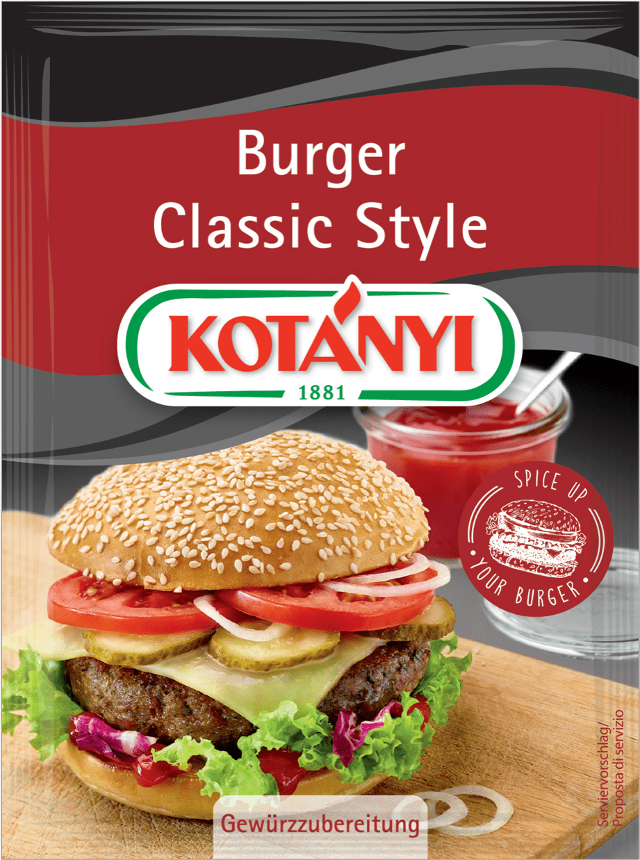 Classic Style Burger Advertisement Kotanyi PNG with transparent background