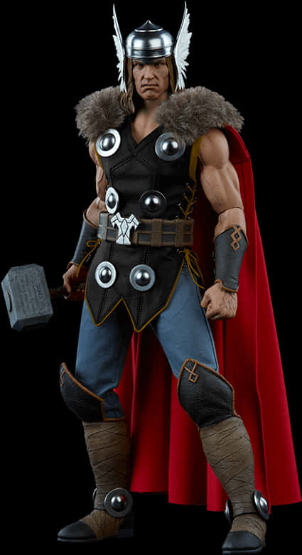 Classic Thor Figurewith Mjolnir PNG with transparent background