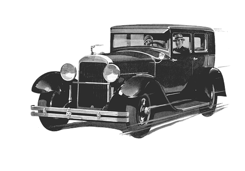 Classic1930s Automobile Blackand White PNG with transparent background