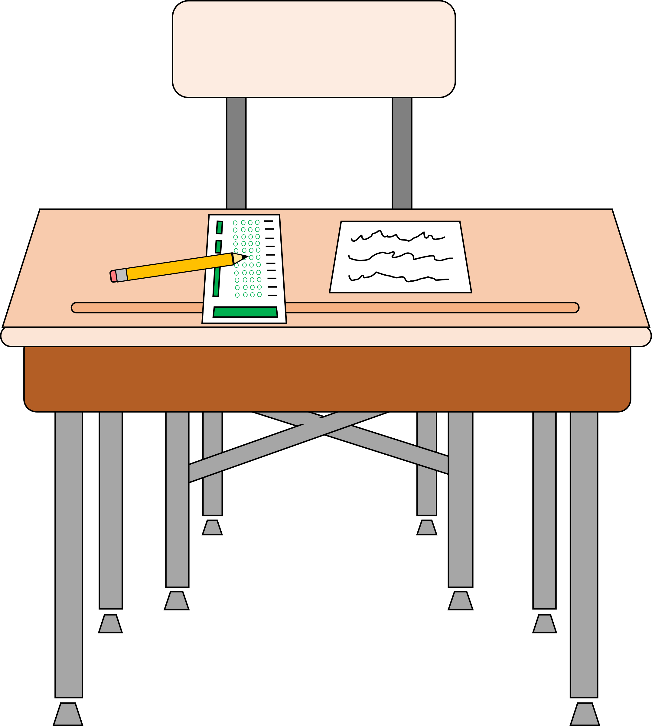 Classroom Desk With Test Paperand Pencil