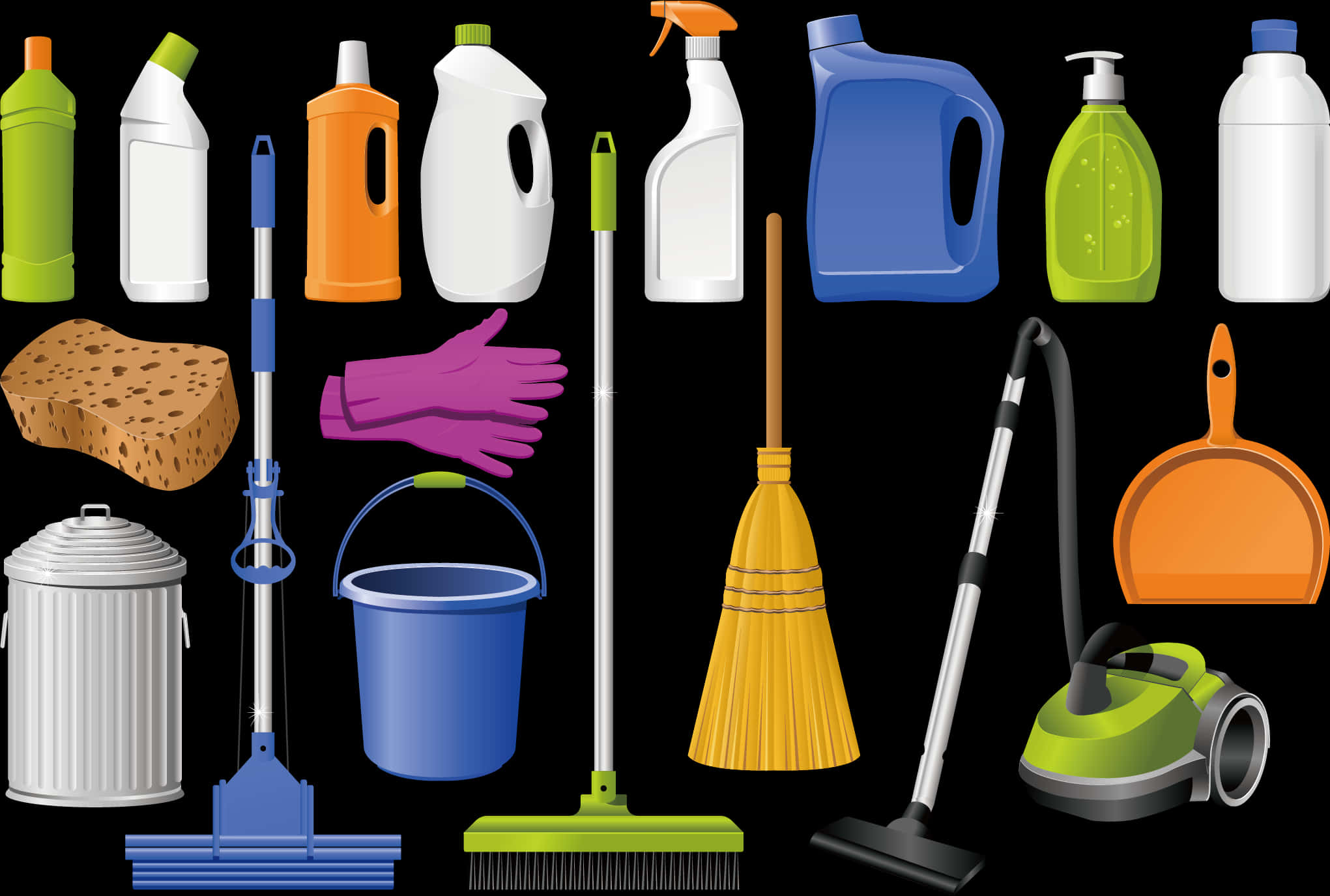 Cleaning Suppliesand Tools Vector Illustration PNG with transparent background