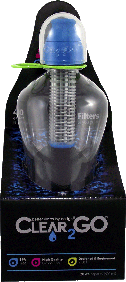 Clear2 Go Water Bottlewith Filter Packaging PNG with transparent background