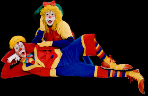 Clown Duo Performance Pose PNG with transparent background
