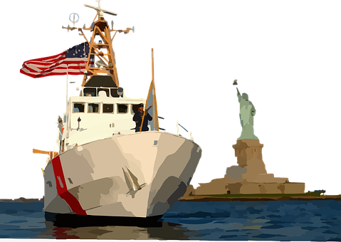 Coast Guard Ship Statue Of Liberty Night PNG with transparent background