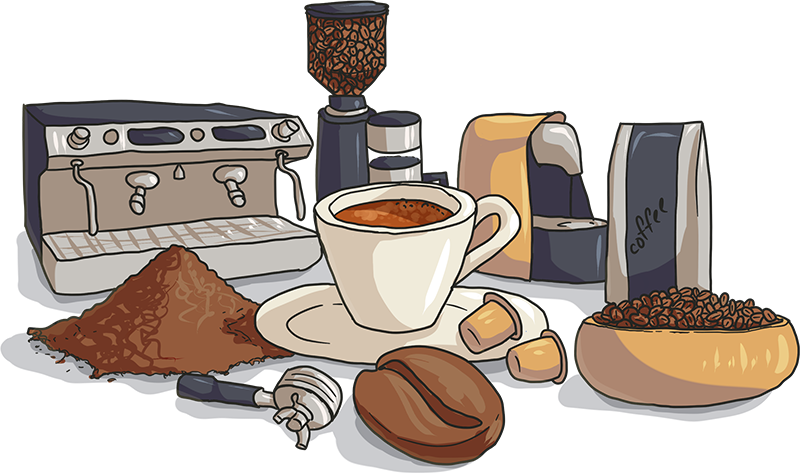 Coffee Making Essentials Illustration PNG with transparent background
