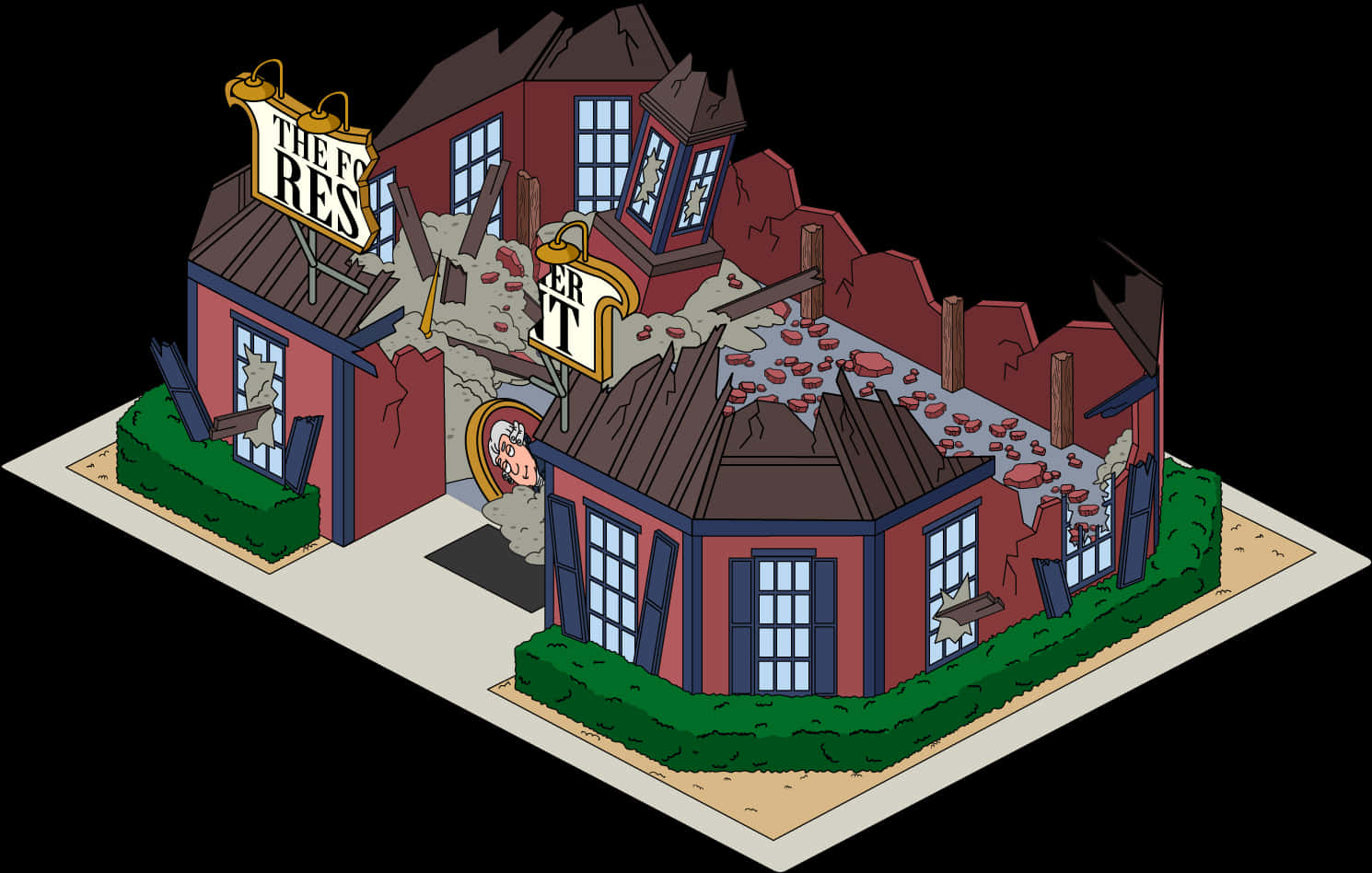 Collapsed_ Animated_ Building_ Illustration PNG with transparent background