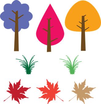 Colorful Abstract Treesand Leaves PNG with transparent background
