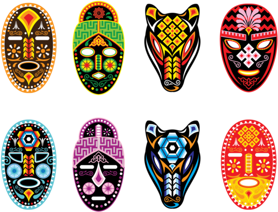 Colorful African Masks Vector Set