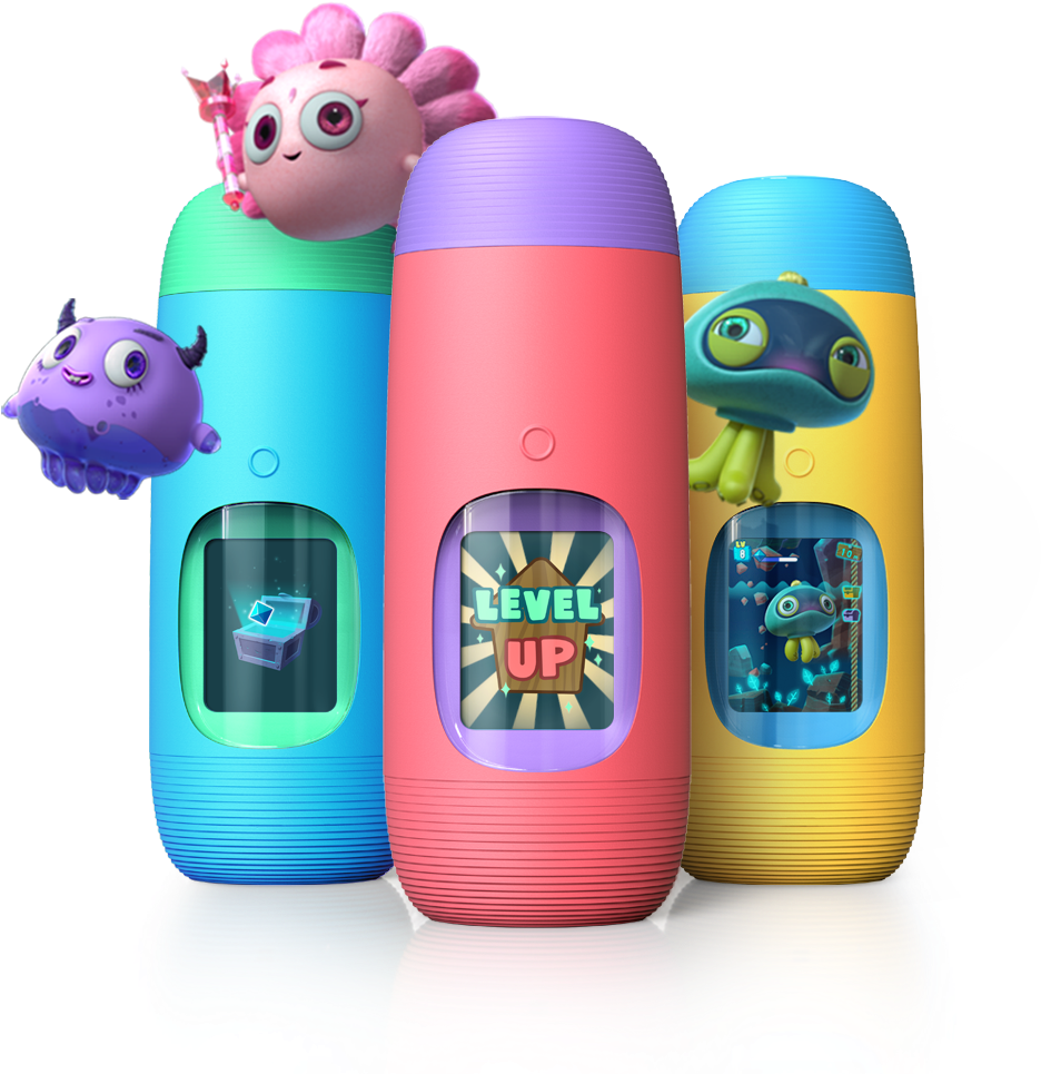 Colorful Animated Character Water Bottles PNG with transparent background