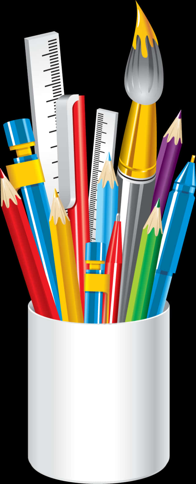 Colorful Art Suppliesin Cup Illustration PNG with transparent background