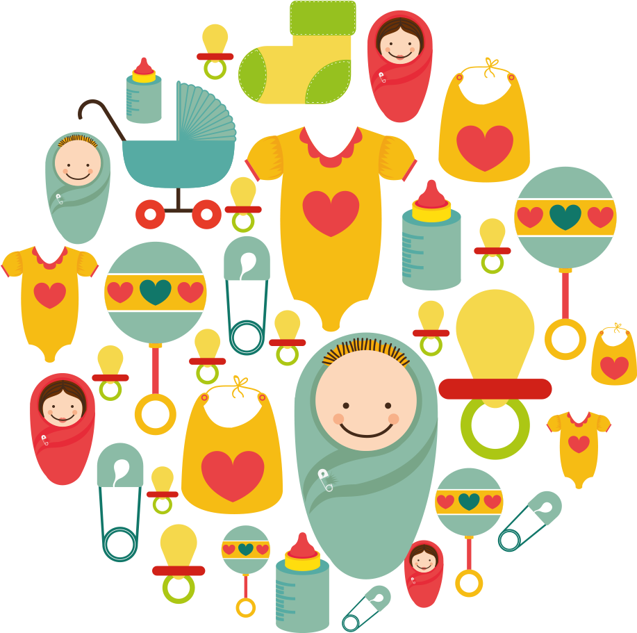 Colorful Baby Items Collage PNG with transparent background