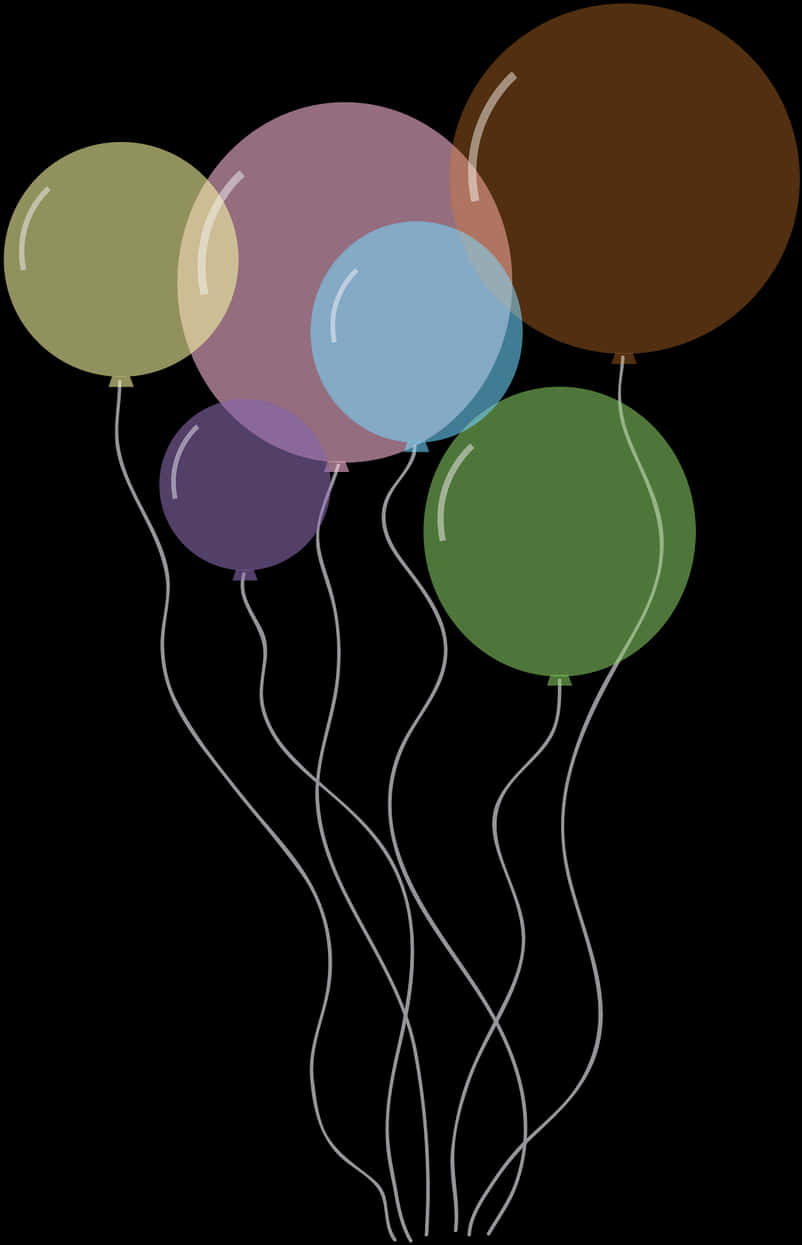 Colorful Balloons Black Background PNG with transparent background