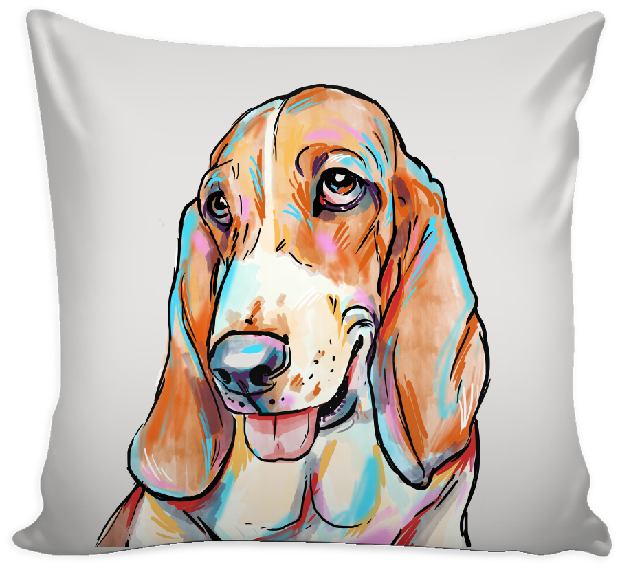 Colorful Basset Hound Cushion Art