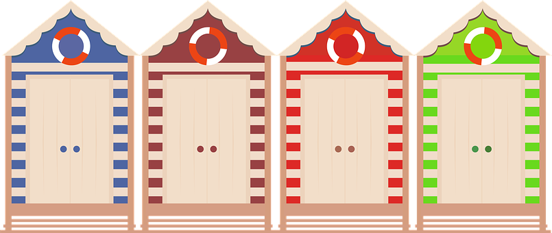 Colorful Beach Huts Illustration PNG with transparent background
