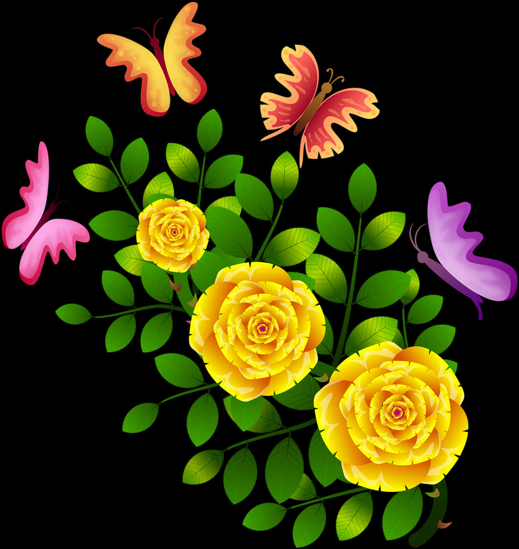 Roses And Butterflies Clipart PNG with transparent background