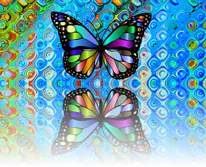 Colorful Butterflieson Psychedelic Background