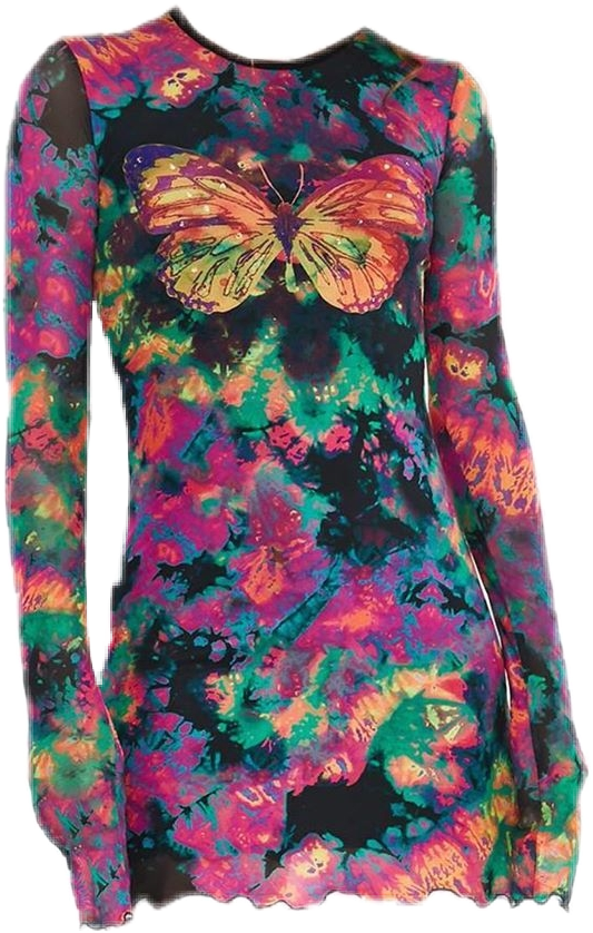 #sticker #png #dress #dresses #colorful #niche #aesthetic - Dolls Kill Butterfly Dress, Transparent Png PNG with transparent background