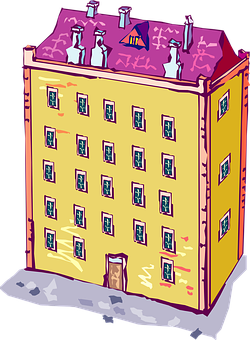Colorful Cartoon Apartment Building PNG with transparent background