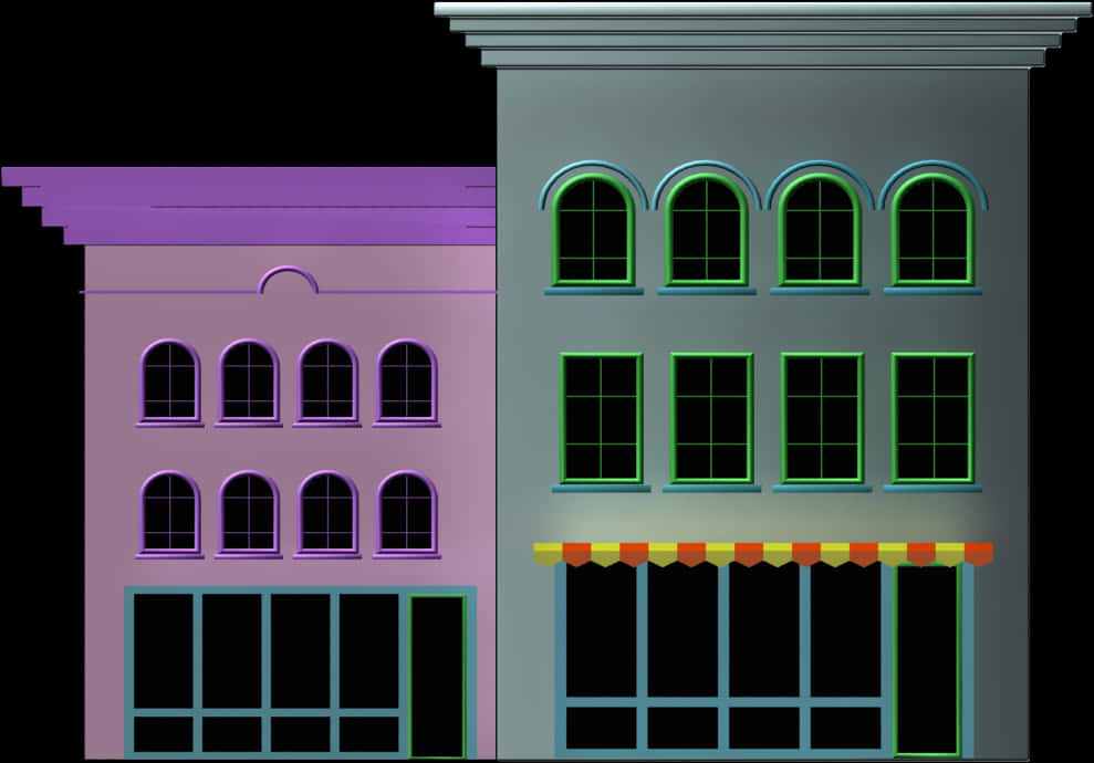 Colorful Cartoon Buildings Illustration PNG image with a transparent background, free high-resolution download