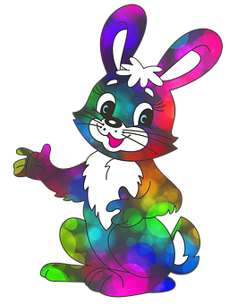 Colorful Cartoon Bunny Illustration PNG with transparent background