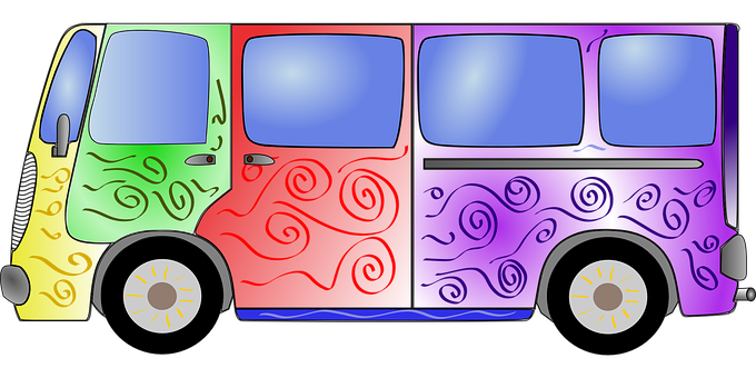 Colorful Cartoon Bus Illustration PNG with transparent background
