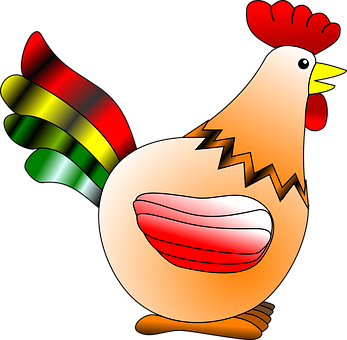 Colorful Cartoon Chicken Illustration PNG with transparent background