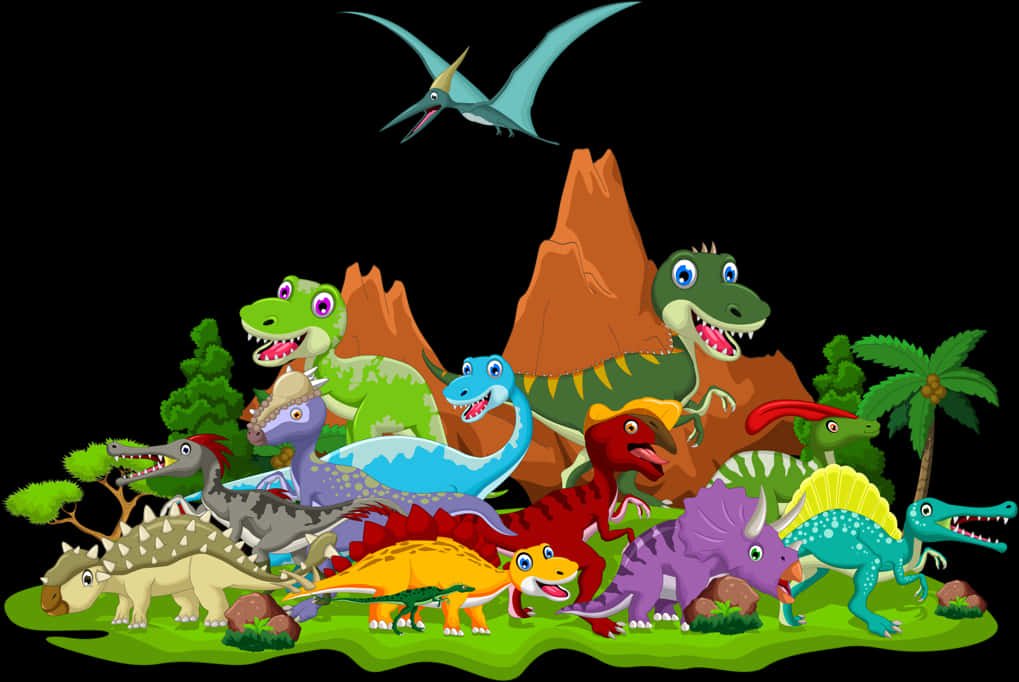 Colorful Cartoon Dinosaurs Gathering