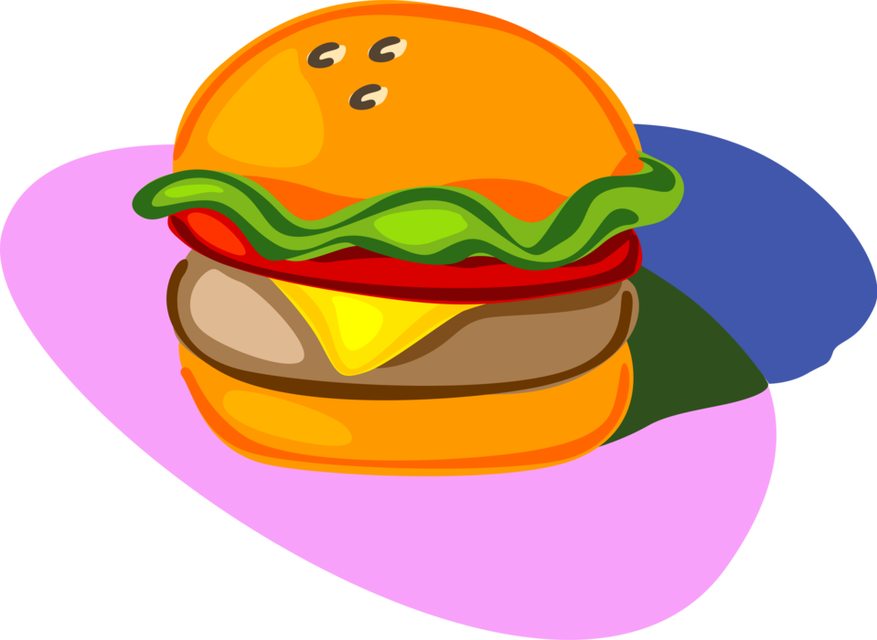 Colorful Cartoon Hamburger Illustration PNG with transparent background