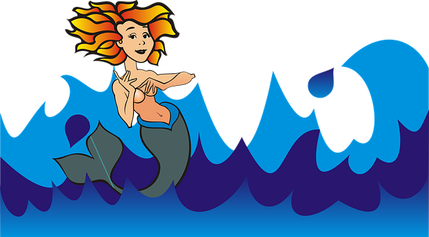 Colorful Cartoon Mermaid Waves PNG with transparent background