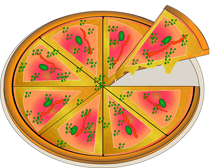 Colorful Cartoon Pizza Illustration PNG with transparent background