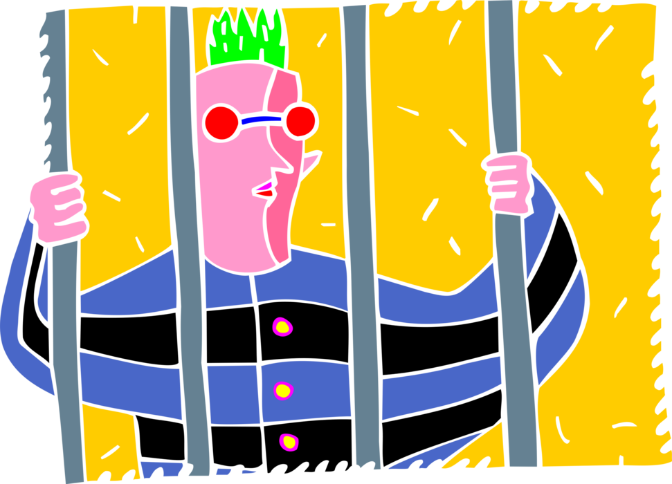 Colorful Cartoon Prisoner Behind Bars