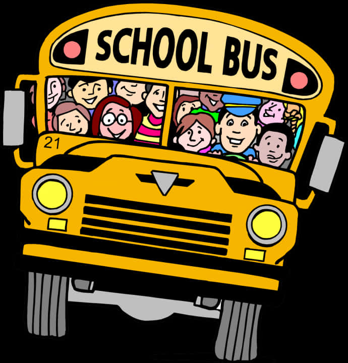 Colorful Cartoon School Bus With Children