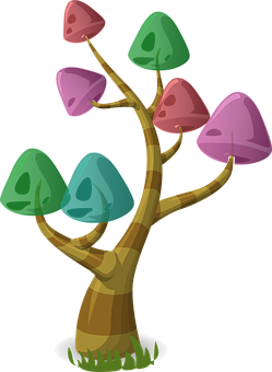 Colorful Cartoon Tree Illustration PNG with transparent background