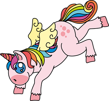 Colorful Cartoon Unicorn PNG with transparent background