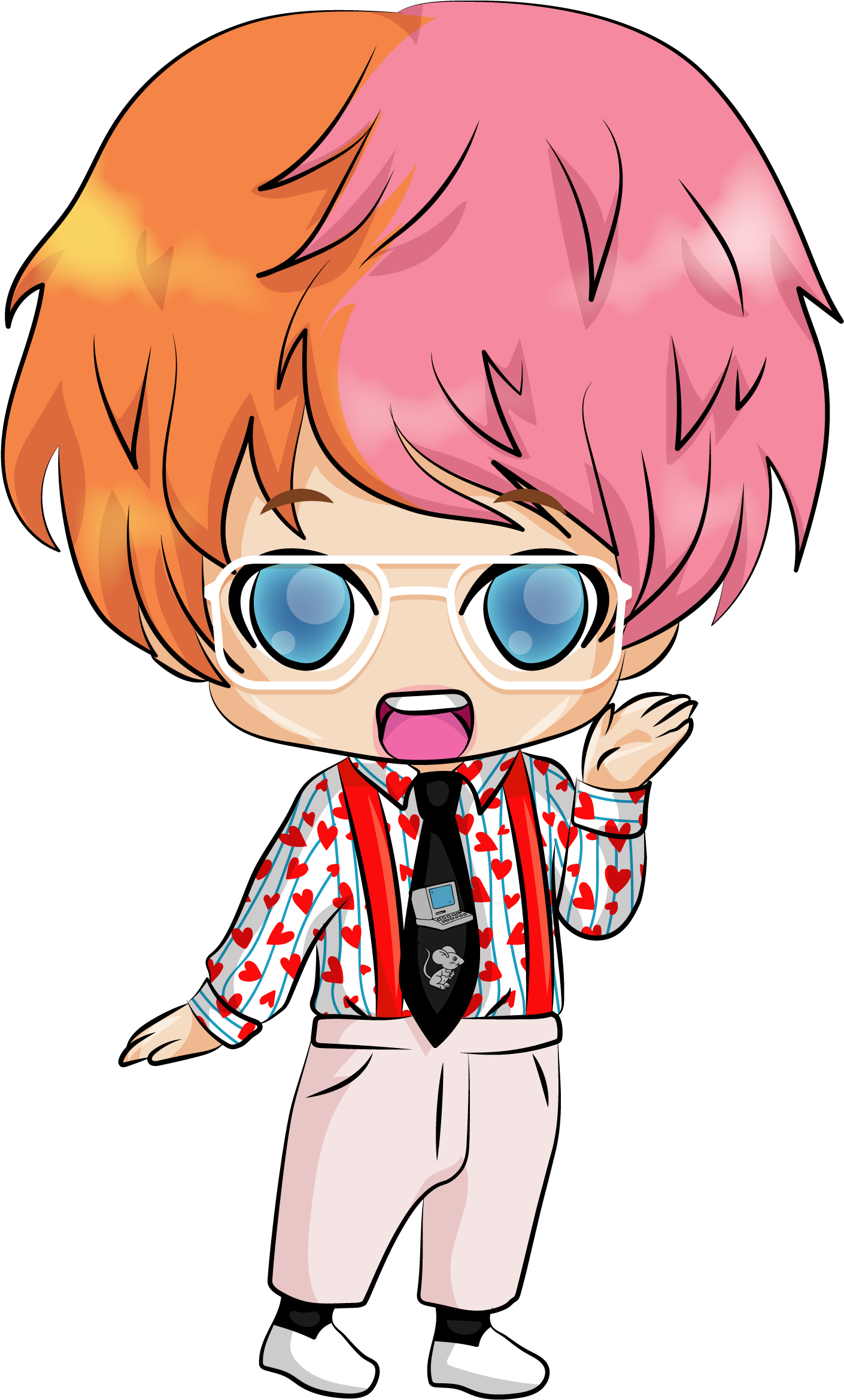 Colorful Chibi Characterwith Glassesand Hearts Jacket